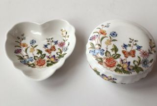 Aynsley Cottage Garden Trinket Dishes 2 Bone China Round With Lid And Heart Dish