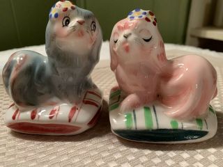 Vintage Dogs On Pillows Salt And Pepper Shakers.