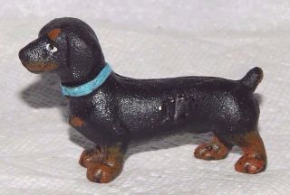 Dachshund Dog Cast Iron Paperweight Figurine Hand Painted 3 " Long