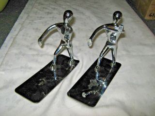 A Mid Century Modern Chrome Metal Mannequin Figural Bookends 2