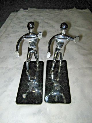 A Mid Century Modern Chrome Metal Mannequin Figural Bookends 3
