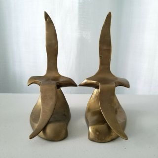 Set Of 2 Brass Seagull Bookends Book Ends Mcm Mid Century Modern 7 " Beach House