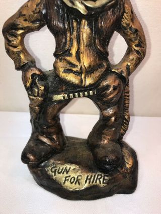 Vtg 1940 - 50’s Chalkware GUN FOR HIRE Western Cowboy Hombre Statue Figurine 3