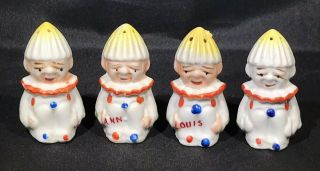 Vintage Clown Salt And Pepper Shakers; Set Of 4 - Made In Japan