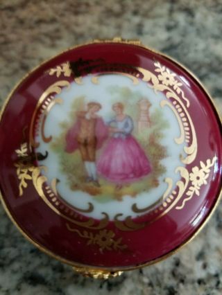 Vintage Limoges Castel Porcelain Round Trinket Box Courting Couple
