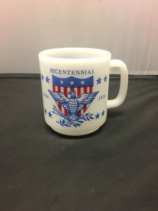 Vintage Glasbake Milk Glass Mug Usa Bicentennial 1776 1976 America Coffee