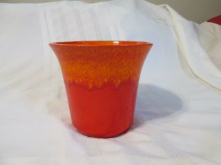 Vintage Mid Century Dms Usa Red Orange Drip Glaze Pottery Planter