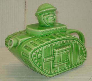 Novelty 1st World War Tank Shaped Teapot.  Assumed Staffordshire Pottery? 1942?