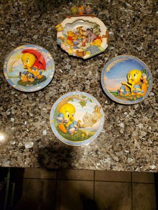Bradford Exchange Looney Tunes Tweety Bird Plate Set " Wishes In The Wind " (3) 3d
