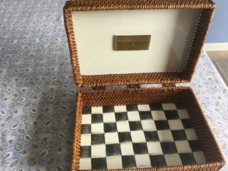 Mackenzie - Childs rattan and enamel hinged box,  10x7x3.  5,  Courtly Check pattern 4