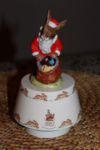 Royal Doulton Bunnykins Santa Bunny Rabbit White Christmas Musical Figurine