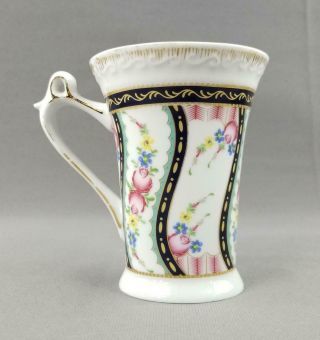 Royal Scotland Porcelain Floral Pink Roses & Blue Flowers Coffee Mug / Tea Cup