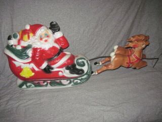 1970 Empire Plastic Corp Santa With Sleigh And Reindeer Blow Mold