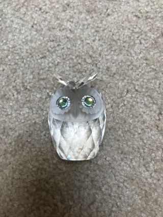Swarovski Crystal Large Owl Woodland Creatures Pristine 2.  5 " Green Eyes