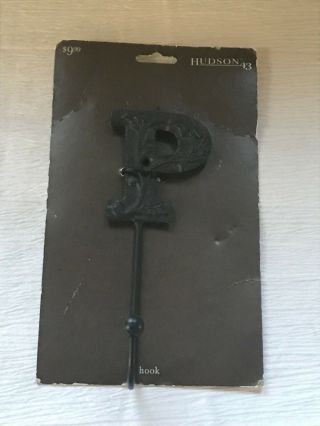 Estate Hudson 43 Black Painted Ornate Metal Initial Letter P Wall Hook – 7.  5 X 2