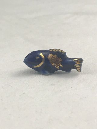 Vintage Limoges Cobalt Blue / Gold Miniature Fish Koi France Porcelain