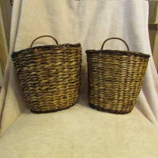 Set Of 2 Vintage Woven Wicker Flower Baskets Wall Hanging Nesting