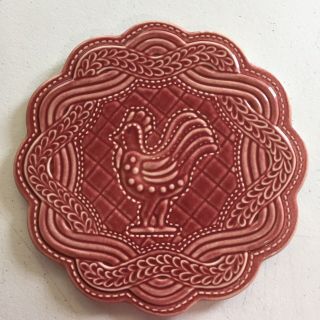 Longaberger Pottery Paprika Red Rooster Trivet Hot Plate 8 " Made In Ohio Usa