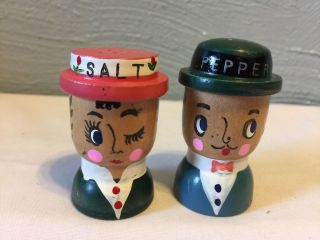 Vintage Wooden Man And Woman Salt & Pepper Shakers Japan