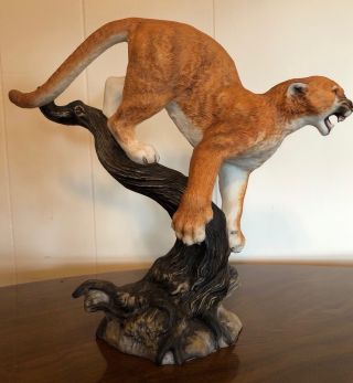 Hand Painted Fine Porcelain Cougar Figure " The Defender " By Franklin