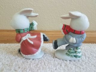 Homco Christmas Figurines Bunny Rabbits Girl and Boy Ice Skating Set of 2 3