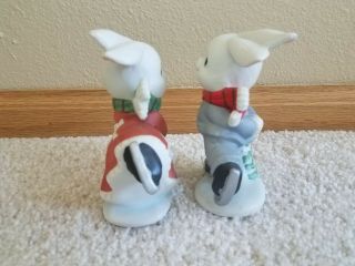 Homco Christmas Figurines Bunny Rabbits Girl and Boy Ice Skating Set of 2 4