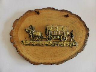Vintage West German Timber Slice Wall Plaque With Gold Relief,  Wall Hanging