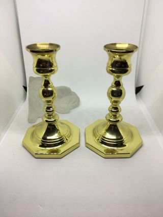 Baldwin 5” Candle Holders Brass Octagon Pedestal Matching Pair