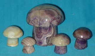 Vintage Marble Mushrooms - 1 Large,  4 Small