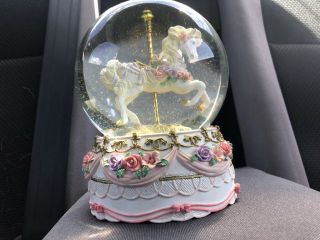 1996 San Francisco Music Box Company Carousel Horse Water Snow Globe Pink 2
