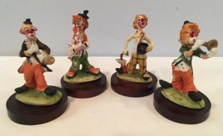 Vintage Set Of 4 Pucci Arnart Resin Clown Figurines Each 3 " Playing Instruments