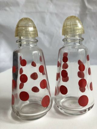 Vintage Anchor Hocking Glass Red Polka Dot Salt & Pepper Shakers