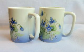 Vintage Otagiri Blue Flower Set Of Two Cup Mug Coffee Tea D Shaped Handle