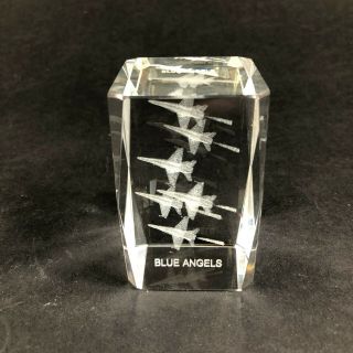 Blue Angels 3d Paperweight Crystal Glass Laser Etched Hologram Navy Square 3 "