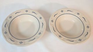 2 Longaberger Pottery Blue Woven Traditions Soup Salad Bowls Rimmed Usa