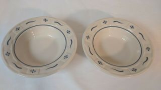 2 Longaberger Pottery Blue Woven Traditions Soup Salad Bowls Rimmed USA 2