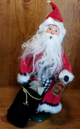 Signed 2014 Byers Choice Caroler Santa With Lantern And Gift Sack 14 " T Very Good