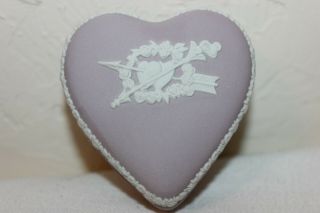Wedgwood Jasperware Heart Shape Lilac Lavender Trinket Jewelry Box,  England
