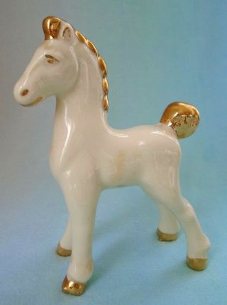 Vintage Porcelain Creme Horse With Gold Accents Figurine