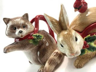 Fitz and Floyd Sugar Creamer Woodland Snowman Series Raccoon Rabbit Holiday 2