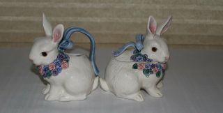 Fitz and Floyd Bunny Rabbit Sugar Bowl with Lid and Creamer 2
