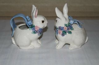 Fitz and Floyd Bunny Rabbit Sugar Bowl with Lid and Creamer 4