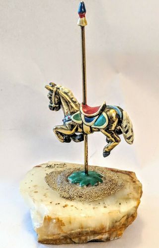 Ron Lee - Signed - 1984 - Carousel Horse Sculpture - Onyx Marble Base