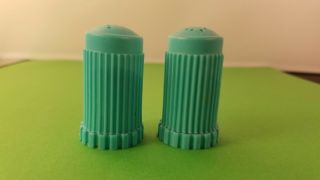 Vintage Retro Salt Pepper Pots Shakers Plastic Pastel Turquoise Blue