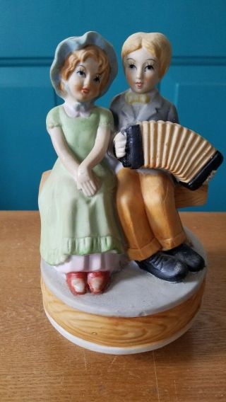 Retro Ceramic Music Box With Boy And Girl,  Plays On The Street Where You Live