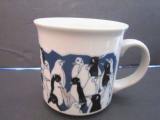 Otagiri Coffee Mug Penguins Cup.  Hand Painted.  Made In Japan Blue White.  Mcm