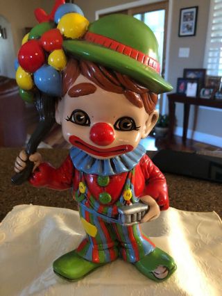 Vintage Ceramic 11” Colorful Clown With Balloons