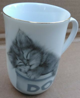 Cute As Can Be Cat Kitten Sleeping In Dog Dish Bowl Otagiri Coffee Cup Mug Vgc