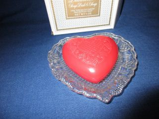 Avon Fostoria " Heart & Diamond " Glass Soap Dish And Heart Shaped Soap