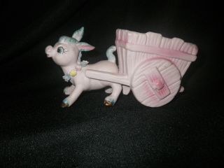 Vintage Napco Donkey With Cart Planter Pink And Blue 5958